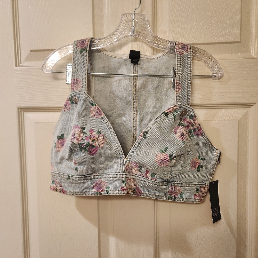 Wild Fable Floral Cropped Denim Vest